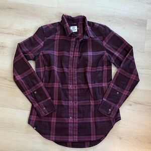 Women's Plaid Button Down Shirt - Burgundy and Pink